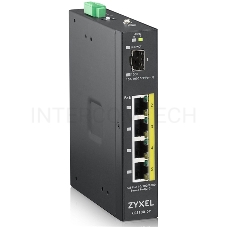 Коммутатор ZYXEL RGS100-5P, 5  Port unmanaged PoE Switch, 120 Watt PoE, DIN Rail, IP30, 12-58V DC