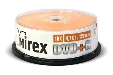 Диск DVD+R Mirex 4.7 Gb, 16x, Cake Box (25), (25/300)