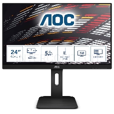 Монитор  23.8 AOC 24P1 [16:9] 1920х1080(FHD) IPS, nonGLARE, 250cd/m2, H178°/V178°, 1000:1, 50М:1, 16.7M Color, 5ms, VGA, DVI, HDMI, DP, USB-Hub, Height adj, Pivot, Tilt, Speakers, Audio out, 3Y, Black