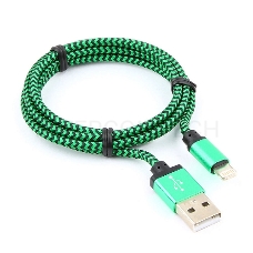 Кабель Gembird  USB 2.0 Cablexpert CC-ApUSB2gn1m, AM/Lightning 8P, 1м, нейлоновая оплетка, алюминиевые разъемы, зеленый, пакет