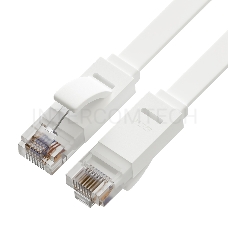 Патч-корд Greenconnect PROF плоский прямой 1.0m, UTP медь кат.6, белый, 30 AWG, ethernet high speed 10 Гбит/с, RJ45, T568B, GCR-51787