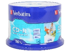 Диск CD-R Verbatim 700 Mb, 52x, Cake Box (50), DL+, Full Ink Printable (50/200)