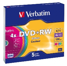 Диск DVD+RW Verbatim 4.7Gb 4x Slim case (5шт) Color (43297)