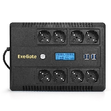 ИБП ExeGate NEO Smart LHB-600.LCD.AVR.8SH.CH.USB <600VA/360W, LCD, AVR, 8*Schuko, USB, 4*USB-порта для зарядки, Black>