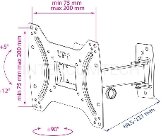 Кронштейн Kromax OPTIMA-203 black, 15-42, max 25 кг, настенный, VESA 200x200 мм