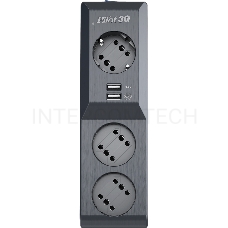 Сетевой фильтр Surge protector Pilot 3G 3xGP euro outlets, 10А/2.2кВа, 2xUSB, 7m, black