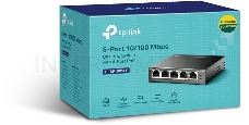 Коммутатор 5-Port 10/100Mbps Unmanaged Switch with 4-Port PoE, meta case, desktop mount, PoE budget 41W.