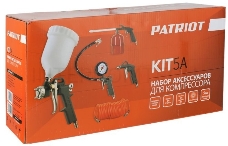 Набор пневмоинструмента PATRIOT KIT 5A  5пр.  краскопульт с в.баком пистолеты шланг5м пульверизатор