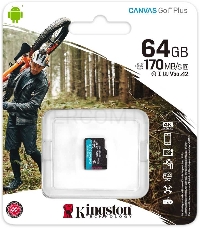 Флеш карта  Kingston 64GB microSDXC Canvas Go Plus 170R A2 U3 V30 Single Pack w/o ADP EAN: 740617301175