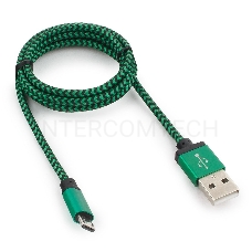 Кабель Gembird  USB 2.0 Cablexpert CC-mUSB2gn1m, AM/microBM 5P, 1м, нейлоновая оплетка, алюминиевые разъемы, зеленый, пакет