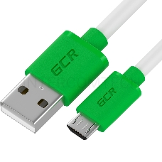 Кабель GCR QC  0.3m MicroUSB, быстрая зарядка, белый TPE, зеленые коннекторы, 28/22 AWG, GCR-53281