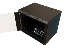 Шкаф коммутационный WRline (WR-TW-1545-GP-RAL9004) настенный 15U 600x450мм пер.дв.стекл 2 бок.пан. 60кг черный 370мм 775мм IP20 сталь