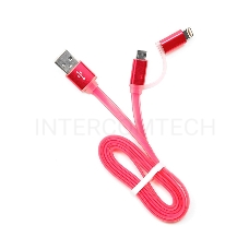 Кабель USB 2.0 Cablexpert CC-mAPUSB2pk1m, AM/microBM 5P - iPhone lightning, 1м, комбо кабель, алюминиевые разъемы, розовый, блистер