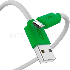 Кабель GCR QC  0.3m MicroUSB, быстрая зарядка, белый TPE, зеленые коннекторы, 28/22 AWG, GCR-53281