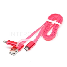 Кабель USB 2.0 Cablexpert CC-mAPUSB2pk1m, AM/microBM 5P - iPhone lightning, 1м, комбо кабель, алюминиевые разъемы, розовый, блистер