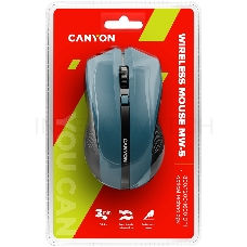 Мышь беспроводная CANYON CNE-CMSW05BL, 2.4Ghz wireless Optical  Mouse with 4 buttons, DPI 800/1200/1600, голубой