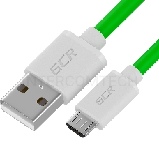 Кабель GCR QC 0.3m MicroUSB, быстрая зарядка, зеленый TPE, белые коннекторы, 28/22 AWG, GCR-53282