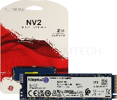 Накопитель SSD Kingston 2Tb NV2, M.2(22x80mm), NVMe, PCIe 4.0 x4, 3D TLC, R/W 3500/2800MB/s, TBW 640, DWPD 0.3 (3 года)