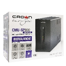 Источник бесперебойного питания CROWN Line Intractive CMU-SP800 COMBO USB 800VA\480W, корпус металл, 1x12V/9AH, розетки 4*IEC + 2*EURO+1*IEC bybass, трансформатор AVR 140-290V, съёмный кабель 1.2 м, порт RJ11/45, порт USB, защита: от перегрузки, от КЗ, от