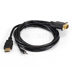 Кабель-переходник HDMI-VGA ExeGate EX-HDMIM-VGAM-3.5JackS-1.8 (19M/15M+3.5mm Jack M, 1,8м) Преобразователь цифрового HDMI сигнала в VGA видео и стерео-аудио