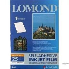 Пленка Lomond cамоклеящаяся, белая, неделенная,  А4, 25 листов, для струйной печати.