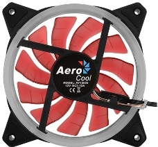 Вентилятор Aerocool REV Red , 120x120x25мм, цвет светодиодов : красный, подсветка в виде двойного кольца, 3+4-Pin, 1200 об/мин, 41,3 CFM, 15,1 дБА