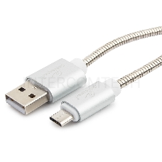 Кабель USB 2.0 Cablexpert CC-G-mUSB02S-0.5M, AM/microB, серия Gold, длина 0.5м, серебро, блистер