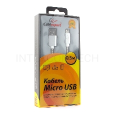 Кабель USB 2.0 Cablexpert CC-G-mUSB02S-0.5M, AM/microB, серия Gold, длина 0.5м, серебро, блистер