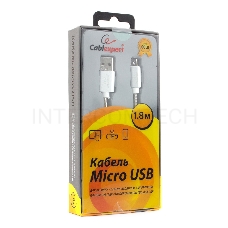 Кабель USB 2.0 Cablexpert CC-G-mUSB02S-1.8M, AM/microB, серия Gold, длина 1.8м, серебро, блистер