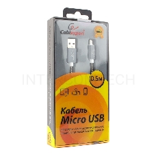 Кабель USB 2.0 Cablexpert CC-G-mUSB02Gy-0.5M, AM/microB, серия Gold, длина 0.5м, титан, блистер