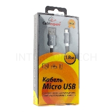 Кабель USB 2.0 Cablexpert CC-G-mUSB02Gy-1.8M, AM/microB, серия Gold, длина 1.8м, титан, блистер