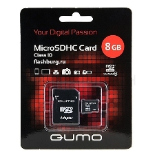 Флэш карта Micro SecureDigital 8Gb QUMO QM8GMICSDHC10 {MicroSDHC Class 10, SD adapter}