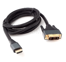 Кабель HDMI-DVI Cablexpert CC-HDMI-DVI-4K-6, 4K, 19M/19M, 1.8м, single link, нейлоновая оплетка, метал. разъемы, пакет