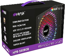 Блок питания HIPER HPB-550RGB (ATX 2.31, 550W, ActivePFC, RGB 140mm fan, Black) BOX