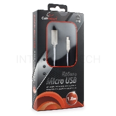 Кабель USB 2.0 Cablexpert CC-P-mUSB02W-1.8M, AM/microB, серия Platinum, длина 1.8м, белый, блистер