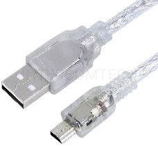 Кабель Greenconnect 1.0m USB 2.0, AM/mini 5P, прозрачный, 28/28 AWG, экран, армированный, морозостойкий, GCR-UM1M5P-BB2S-1.0m