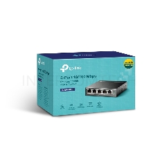Коммутатор 5-Port 10/100Mbps Unmanaged Switch with 4-Port PoE, meta case, desktop mount, PoE budget 41W.