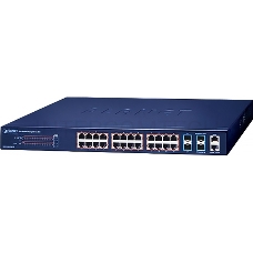 Коммутатор PLANET SGS-5240-24P4X L2+ 24-Port 10/100/1000T 802.3at PoE + 4-Port 10G SFP+ Stackable Managed Switch (370-watt PoE budget, Hardware Layer3 IPv4/IPv6 Static Routing, ERPS Ring, hardware stacking up to 6 units, IP clustering up to 16 units)