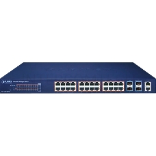 Коммутатор PLANET SGS-5240-24P4X L2+ 24-Port 10/100/1000T 802.3at PoE + 4-Port 10G SFP+ Stackable Managed Switch (370-watt PoE budget, Hardware Layer3 IPv4/IPv6 Static Routing, ERPS Ring, hardware stacking up to 6 units, IP clustering up to 16 units)