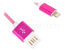 Кабель Gembird USB 2.0 Cablexpert CCB-ApUSBr1m, AM/Lightning 8P, 1м, армированная оплетка, разъемы розовый металлик, блистер