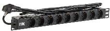 Блок ITK PDU 9 розеток DIN49440 (нем. cтанд.) 1U, шнур 2м вилка DIN49441 (нем. станд.), профиль из ПВХ, черный