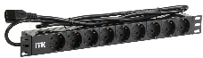 Блок ITK PDU 9 розеток DIN49440 (нем. cтанд.) 1U, шнур 2м вилка DIN49441 (нем. станд.), профиль из ПВХ, черный