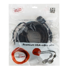 Кабель Gembird/Cablexpert CC-PPVGA-20M-B, Кабель VGA Premium , 15M/15M, 20м, черный, тройной экран,феррит.кольца