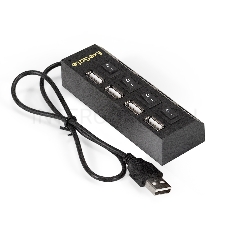 USB-Хаб (концентратор) ExeGate EX293977RUS DUB-42SW (кабель-адаптер USB2.0 --> 4xUSB2.0, кнопки включения/отключения для каждого порта, Plug&Play, черный)