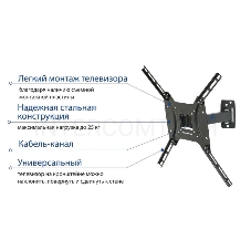 Кронштейн Kromax OPTIMA-403 black, 15-55, max 25 кг, настенный, VESA 400x400 мм