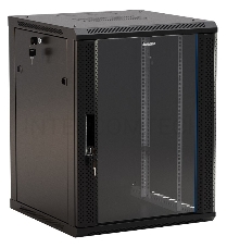 Шкаф настенный Hyperline TWB-0966-GP-RAL9004 19-дюймовый (19), 9U, 500x 600х 600мм, стеклянная дверь с перфорацией по бокам, ручка с замком, цвет черный (RAL 9004) (разобранный)