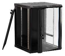 Шкаф настенный Hyperline TWB-0966-GP-RAL9004 19-дюймовый (19), 9U, 500x 600х 600мм, стеклянная дверь с перфорацией по бокам, ручка с замком, цвет черный (RAL 9004) (разобранный)