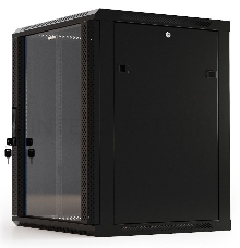 Шкаф настенный Hyperline TWB-0966-GP-RAL9004 19-дюймовый (19), 9U, 500x 600х 600мм, стеклянная дверь с перфорацией по бокам, ручка с замком, цвет черный (RAL 9004) (разобранный)