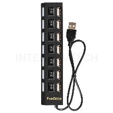 USB-Хаб (концентратор) ExeGate EX293978RUS DUB-72SW (кабель-адаптер USB2.0 --> 7xUSB2.0, кнопки включения/отключения для каждого порта, Plug&Play, черный)