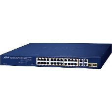 Коммутатор PLANET GSW-2824P 24-Port 10/100/1000T 802.3at PoE + 2-Port 10/100/1000T + 2-Port Gigabit TP/SFP Combo Ethernet Switch (250W PoE Budget, Standard/VLAN/Extend mode, supports PD alive check)